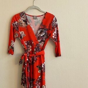 ASOS | Size 2 | MIDI Wrap Deess | Red Floral | Pockets